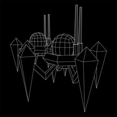 Spider robot with radar antenna. Nanobot, nanotechnology medical concept. Wireframe low poly mesh vector illustration