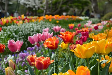 Fototapeta premium Colorful Tulips Blooming in a Garden