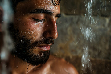 Happy people visiting bathhouse taking pleasure from hot water procedures spa center, Generative AI