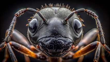 Black ant face photo using extreme macro techniques.Extreme Close-up.