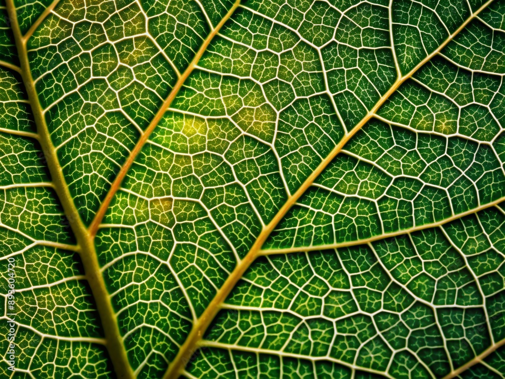 Wall mural Intricate details of a leaf's texture pattern reveal delicate veins and cells in stunning macro photography, showcasing nature's intricate beauty and organic structure.