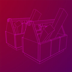 Wooden Toolbox with Tools. Wireframe low poly mesh vector illustration
