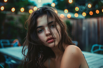 Happy family on outdoor summer garden party ai generated art