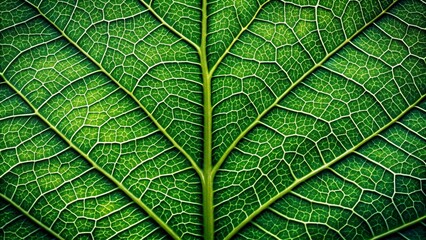 Obraz premium Vibrant green leaf's intricate network of veins and ridges is dramatically showcased against a textured background, providing ample space for overlaying text or graphics.