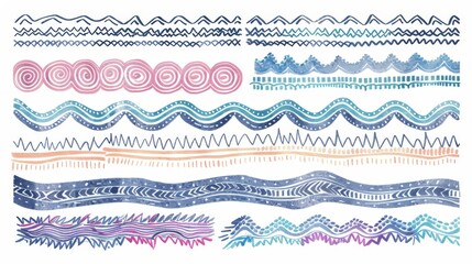 A creative mix of hand-drawn borders with different styles such as zigzag, wavy, and scalloped edges on one sheet