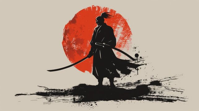 Naklejki Elegant silhouette of a Japanese samurai in vector form, showcasing classic design.