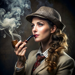 Obraz premium Attractive and beautiful woman smoking a pipe