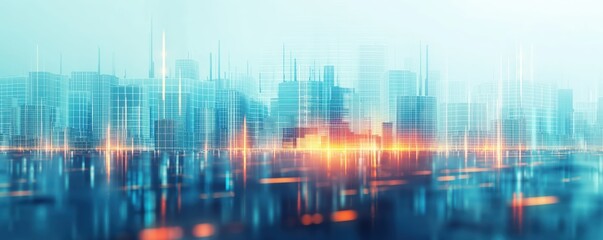 Obraz premium Futuristic cityscape, glowing neon lights and sleek architecture, advanced technology