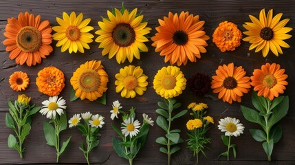 Obraz premium Bright and Beautiful Sunflowers Arranged in a Row