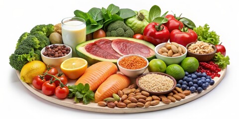 Healthy Food Plate with Fruits, Vegetables, Protein and Nuts
