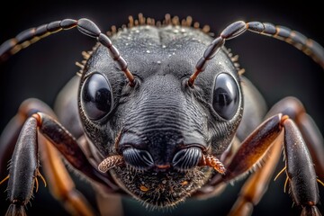 Black ant face photo using extreme macro techniques.Extreme Close-up.