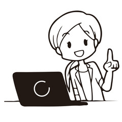 ビジネス_ノートパソコンで作業をする若い女性