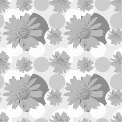 Vector - seamless pattern of camomile and polka dot.