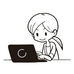 ビジネス_ノートパソコンで作業をする若い女性