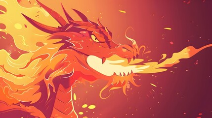Obraz premium Mythical Dragon Breathing Fiery Breath in Bold Style