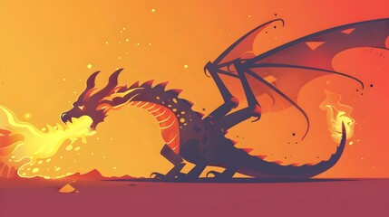Fototapeta premium Powerful Mythical Dragon Breathing Fiery Breath in Bold Cartoon