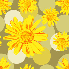 Vector - seamless pattern of camomile and polka dot.
