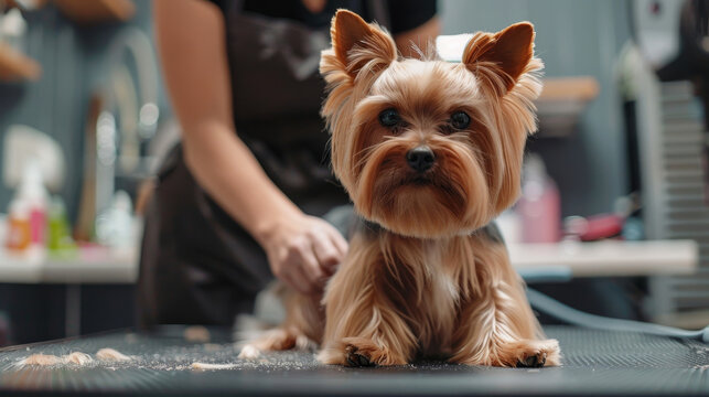 Tolettatura. Professionista che taglia il pelo al cane
