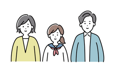 家族　イラスト　表情　3人家族　学生　日本人