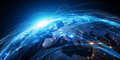 A conceptual brilliance globe with illuminated lines, representing global intelligence and technological advancement