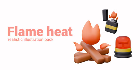 Collection of isolated color elements for fire concepts