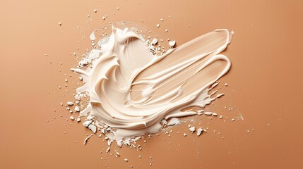 Exfoliating cream smudge on light brown background, ideal for advertising, top view