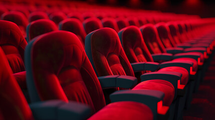 Fototapeta premium A row of red chairs in a cinema.