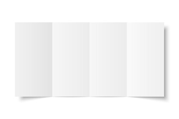 Vector white blank vertical double gate fold opened on white background. Trifold, leaflet, brochure, booklet, flyer or invitation card mockup. Mock up front side isolated.