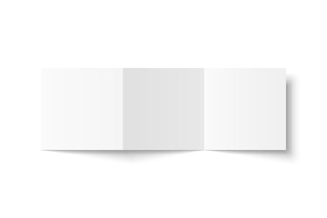 Vector white blank square three panel accordion fold opened on white background. Z fold, trifold, leaflet, brochure, booklet, flyer or invitation card mockup. Mock up front side isolated.