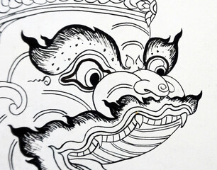 hand painted original impressionism art drawing  ramayana  thai pattern  ancient  thailand	