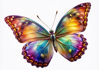 Fototapeta premium Delicate wings unfolding, a majestic butterfly soars on a transparent background, its vibrant colors and intricate patterns on full display in mid-flight elegance.