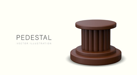 Realistic round pedestal. Empty brown award stand. Column for demonstration, advertising
