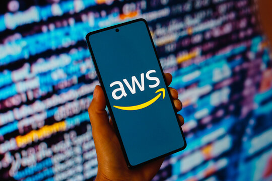 July 22, 2024, Paraguay. In this photo illustration, the Amazon Web Services, Inc. (AWS) logo is displayed on a smartphone screen.
