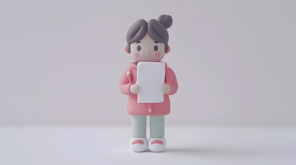 Fototapeta premium Adorable Clay Woman Writing Notes on Laptop with Muted Pastel Tones