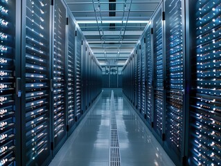 Server room with rows of racks.