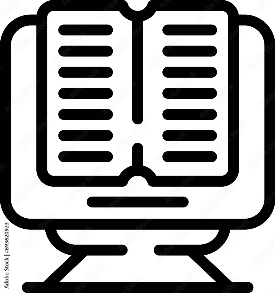 Poster simple icon of an open book displayed on a desktop computer screen, representing the concept of onli