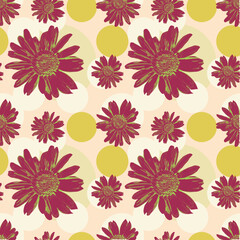 Vector - seamless pattern of camomile and polka dot.