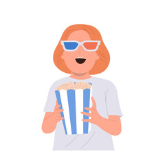Amazed preschool girl cartoon character wearing 3d glasses watching cinema movie isolated portrait