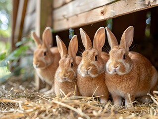 Cozy Family of Rabbits in Spacious Outdoor Hutch Illustrating Humane Animal Husbandry