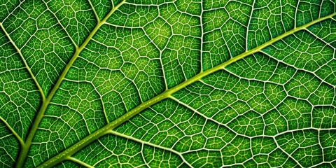 Obraz premium Vibrant green leaf texture featuring intricate networks of veins and cells in stunning macro detail, capturing the lush surface of a flourishing natural wonder.