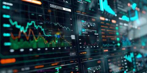 Fototapeta premium A digital interface showing financial analytics and charts for commercial banking operations and investments