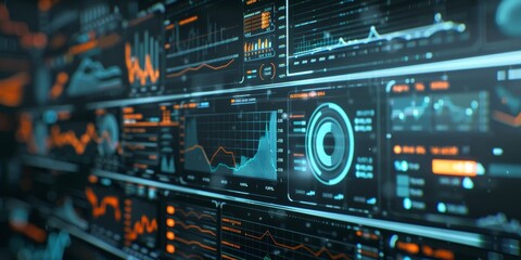 A digital interface showing financial analytics and charts for commercial banking operations and investments
