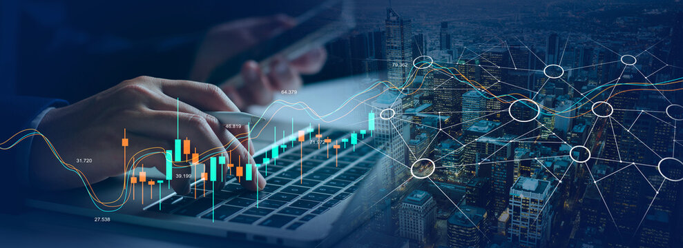 Stock graph and financial chart, Analysis stock market finance volume of stock market with graph and chart investment, holographic technology, business network economy, Trading of market indicator