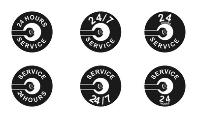 24 hours 7 days service icon set, vector illustration isolated on white background.