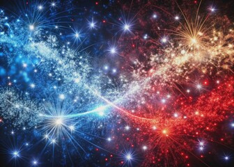 Obraz premium Vibrant red, white, and blue glittering sparks swirl together on a textured background, evoking patriotism and celebration for American holidays and democratic elections.