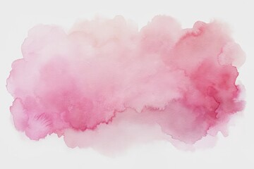 Fototapeta premium Soft pink watercolor stain gradates from deep to light on a crisp white background, creating a delicate, dreamy, and ethereal abstract artistic design element.