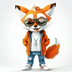 Playful Cartoon Fox Mascot in Trendy Fashion Style with Detailed Fox Face Illustration and Graphic Elements, Featuring a Furry Baby Fox Character on a White Background, Perfect for Fashionable Animal 