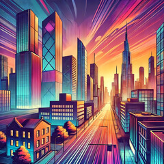 Modern Urban Skyline at Sunset