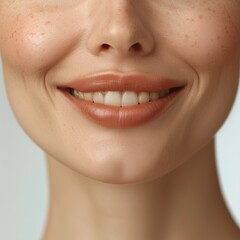 Obraz premium Closeup women smile showing white tooth with empty background. Dentist care concept.