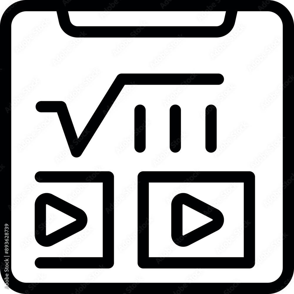 Poster simple icon depicting a tablet displaying a mathematical formula and video tutorials, representing t